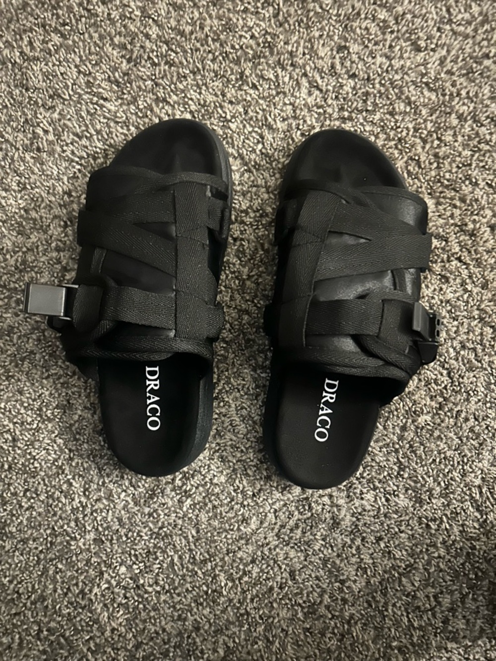 DRACO Men's Black Slide Sandals with Woven Straps